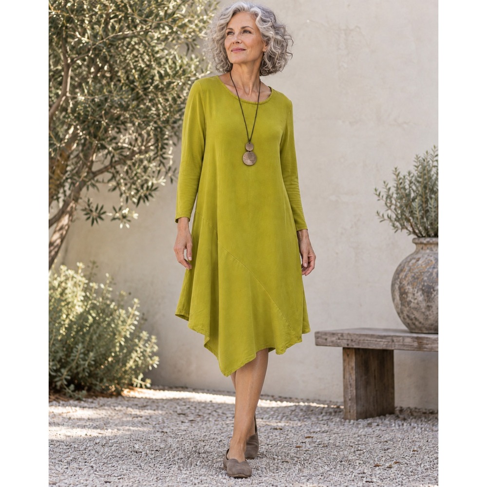 Bryn Walker Asymmetrical Hem Tencel Hi Lo Dress Small Green Minimalist Lagonlook - Picture 1 of 15